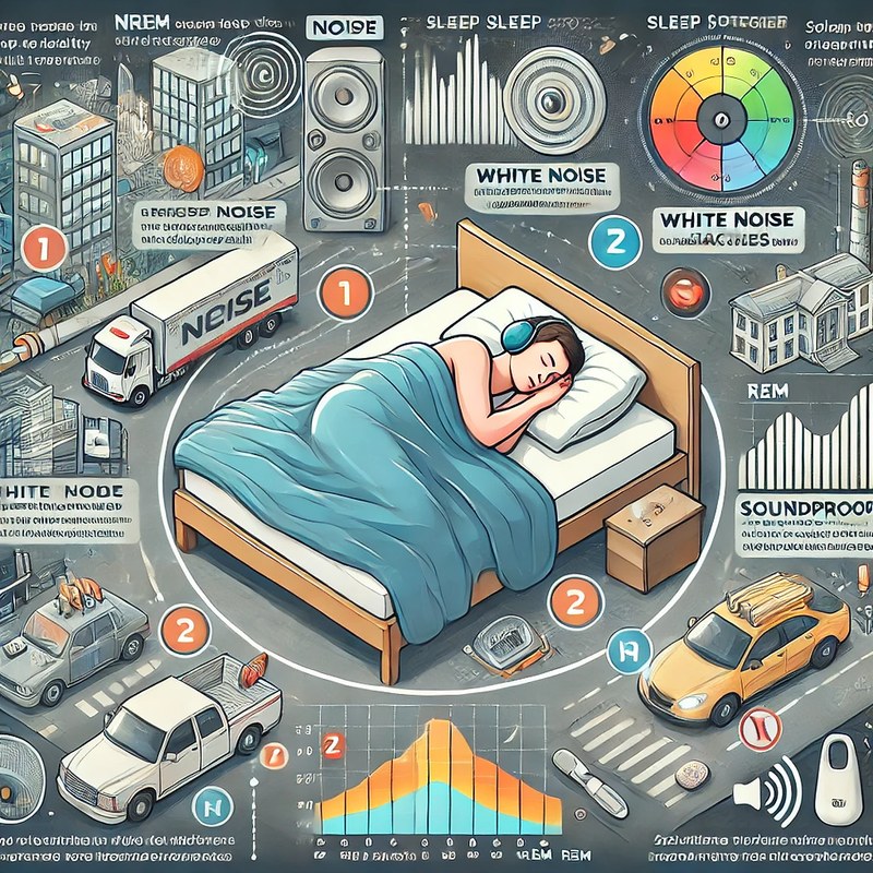 Person sleeping in bed as outside noise from traffic and sirens interrupts sleep